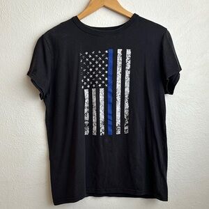 ROTHCO BLACK AMERICAN FLAG THIN BLUE LINE SHORT SLEEVED SHIRT